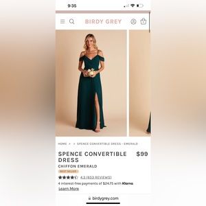 BIRDY GREY SPENCE CONVERTIBLE DRESS
CHIFFON EMERALD